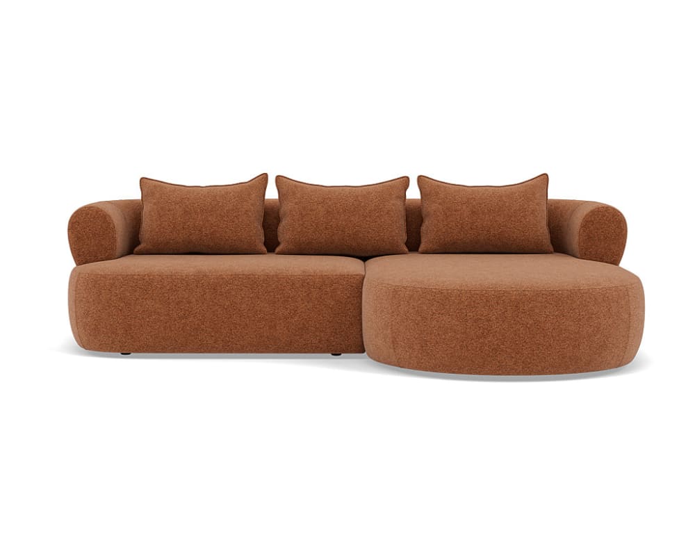 Canapé d'angle droit 4 places en velours texturé terracotta