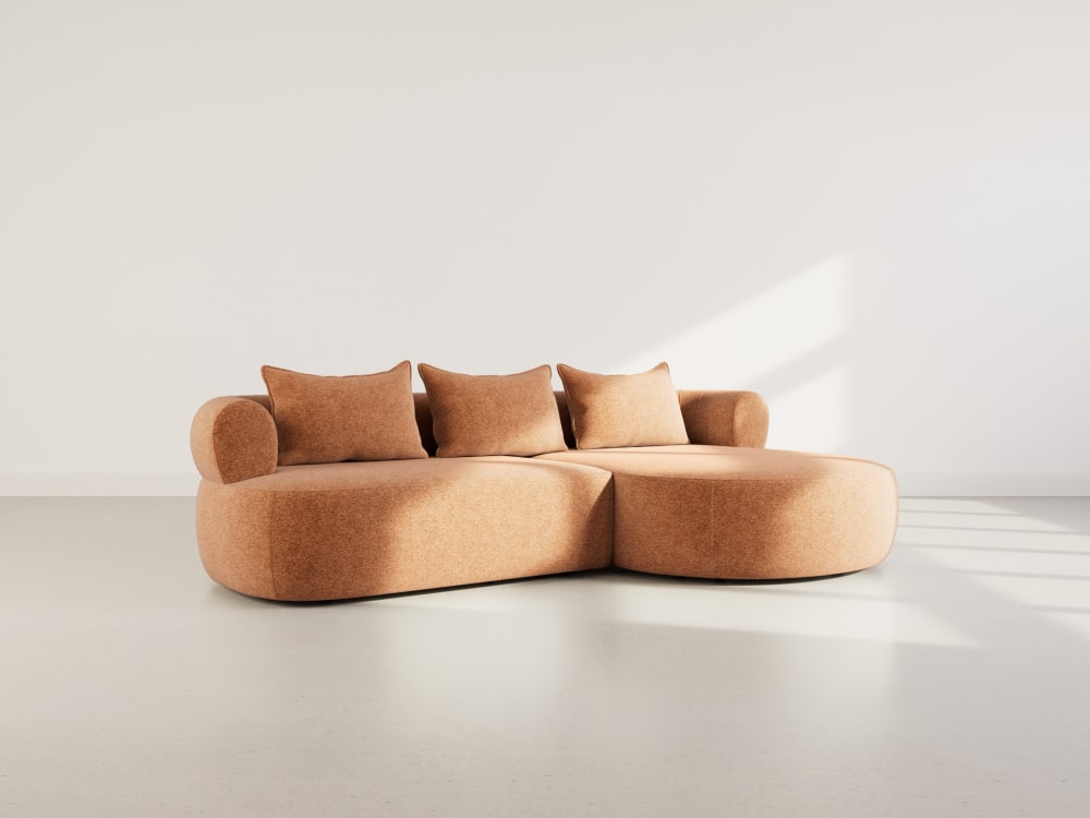 Canapé d'angle droit 4 places en velours texturé terracotta