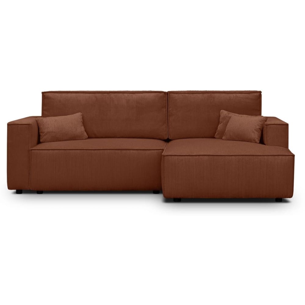 Canapé d'angle droit convertible 3 places - velours côtelé rouille