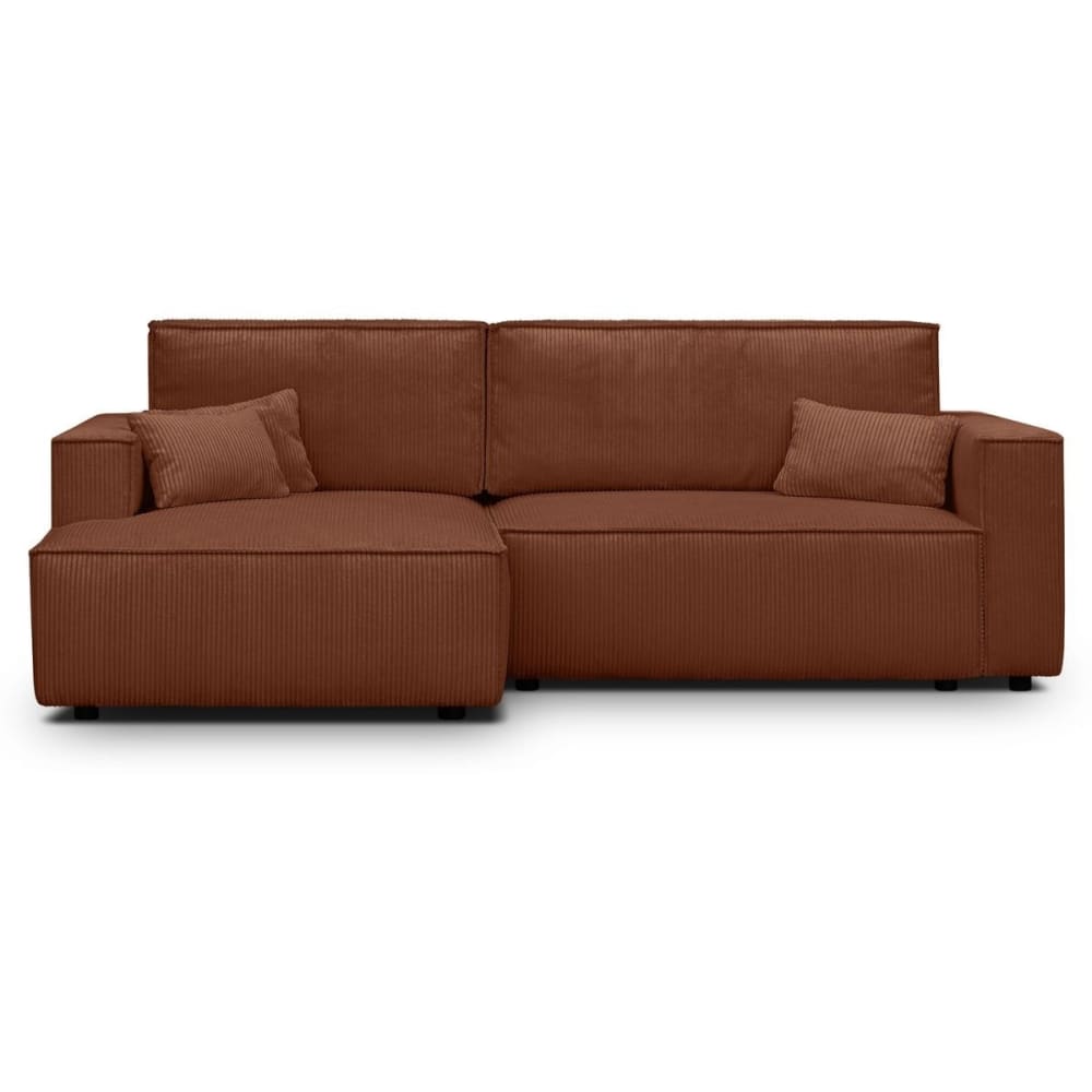 Canapé d'angle gauche convertible 3 places - velours côtelé rouille