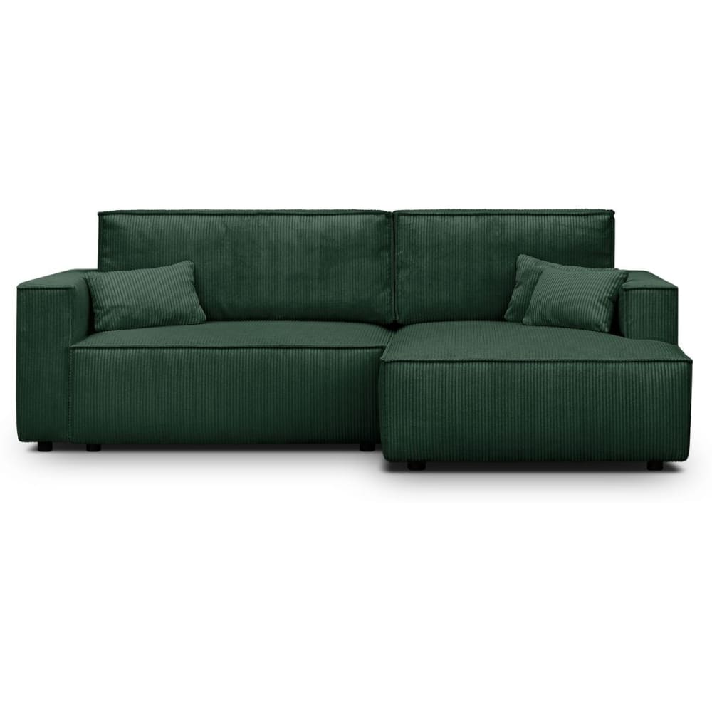 Canapé d'angle droit convertible 3 places - velours côtelé vert