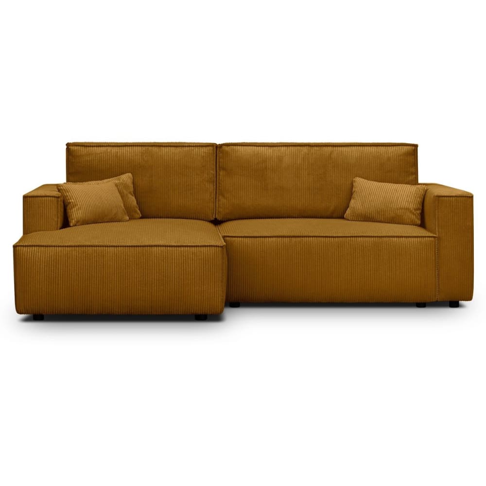 Canapé d'angle gauche convertible 3 places - velours côtelé jaune