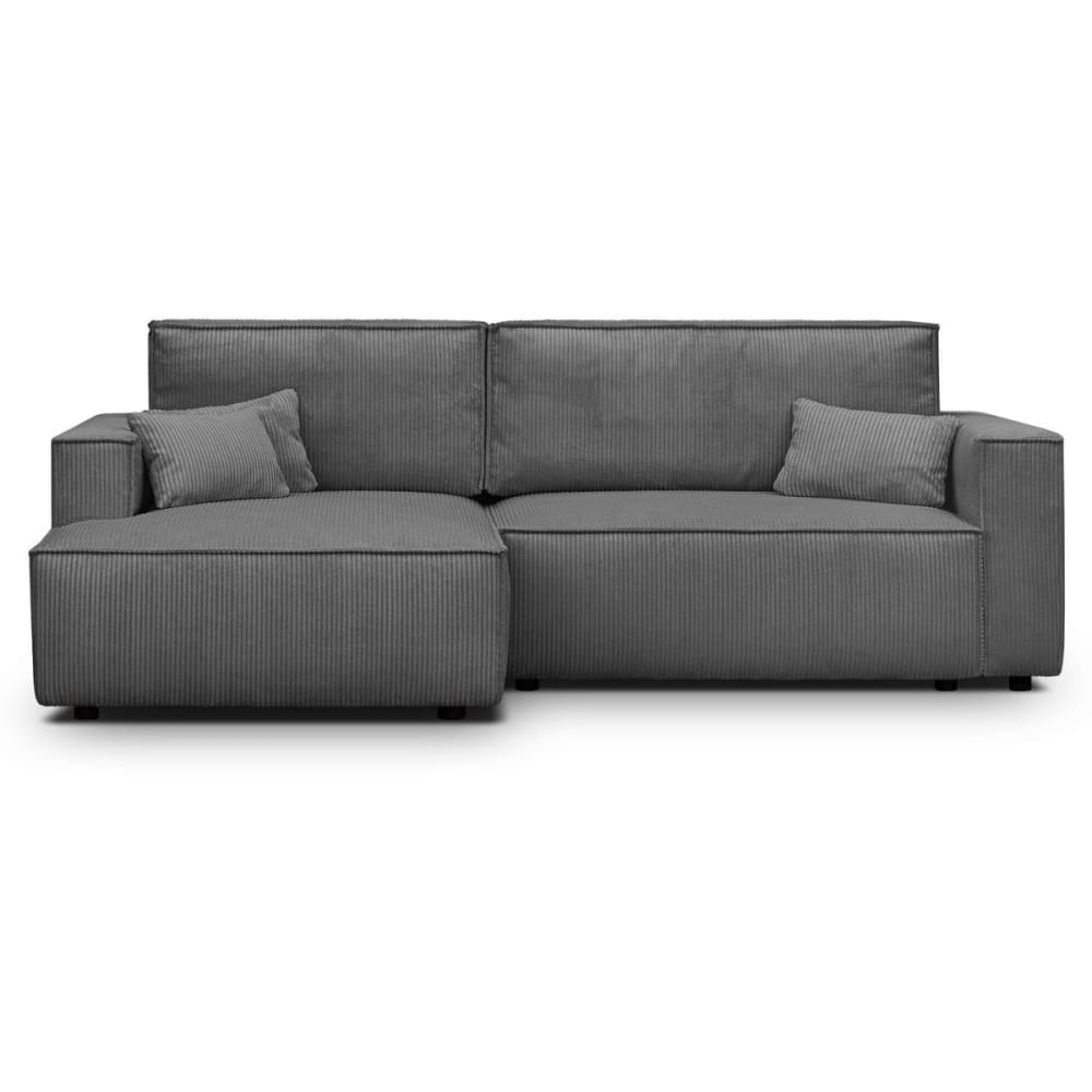 Canapé d'angle gauche convertible 3 places - velours côtelé anthracite