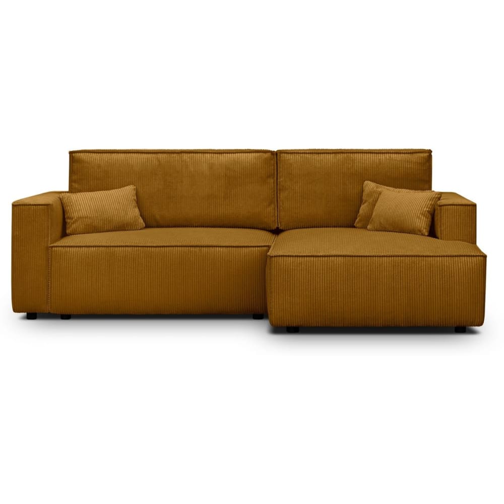 Canapé d'angle droit convertible 3 places - velours côtelé jaune