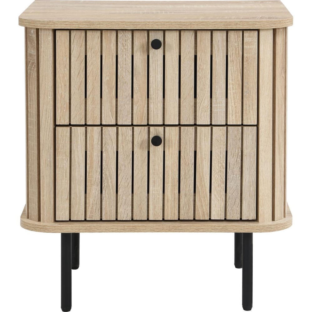 Table de chevet 2 tiroirs rainurés couleur chêne L50xH55 cm
