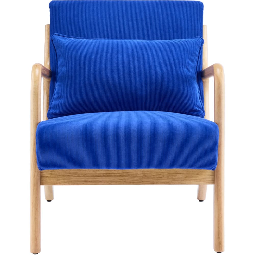 Fauteuil en bois et velours côtelé bleu électrique