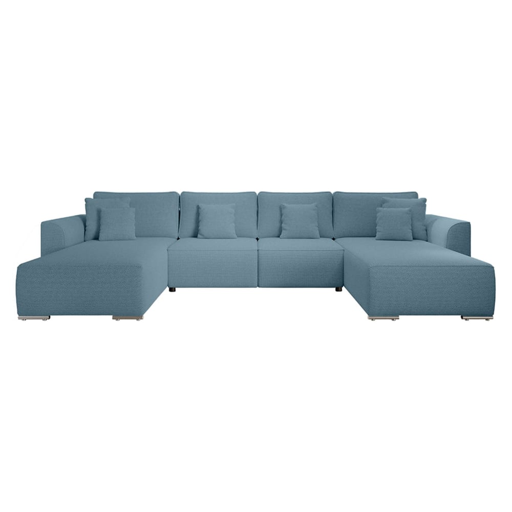 Canapé panoramique 7 places En U en Tissu texturé Bleu