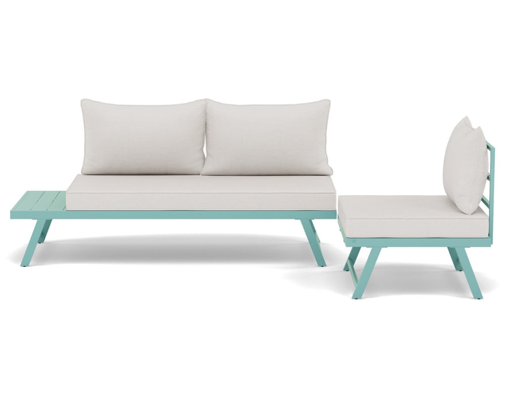 Salon de jardin 3 places en acier vert / beige