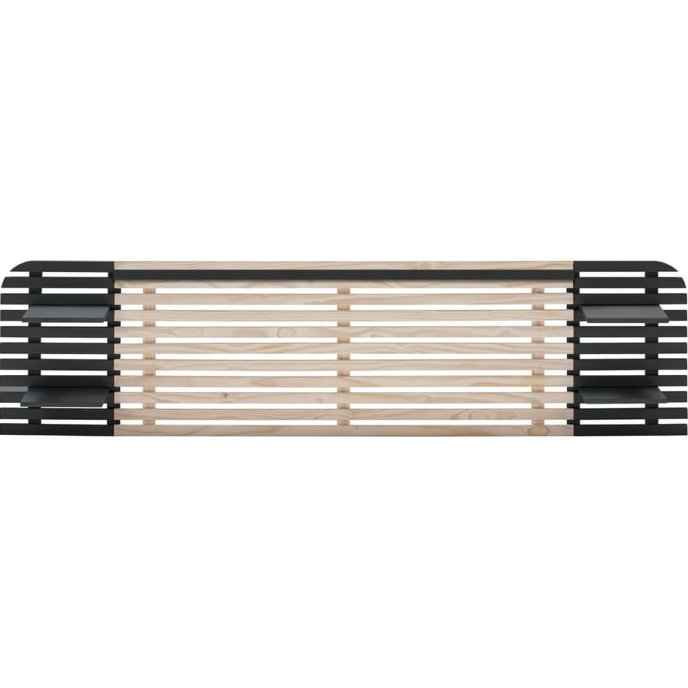 Tête de lit en lattes de bois blanchi / noir 240 cm chevets intégrés