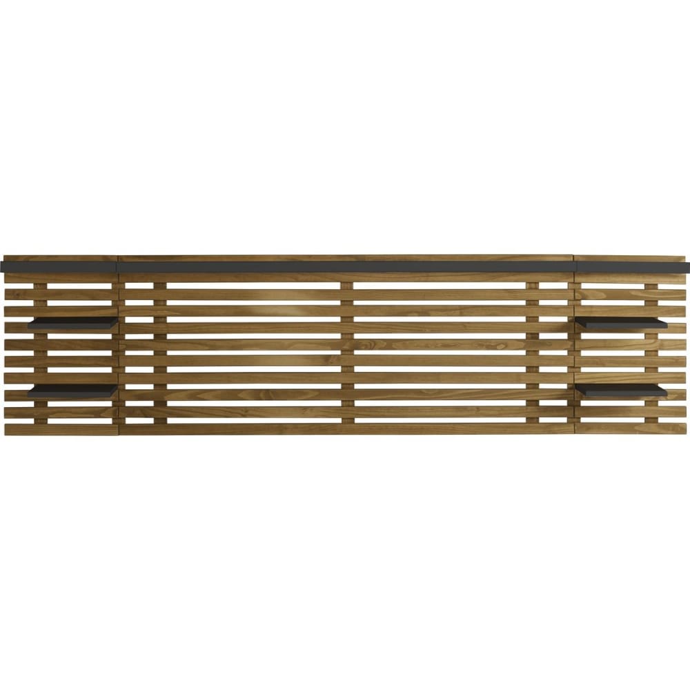 Tête de lit en lattes de bois clair / noir 240 cm chevets intégrés