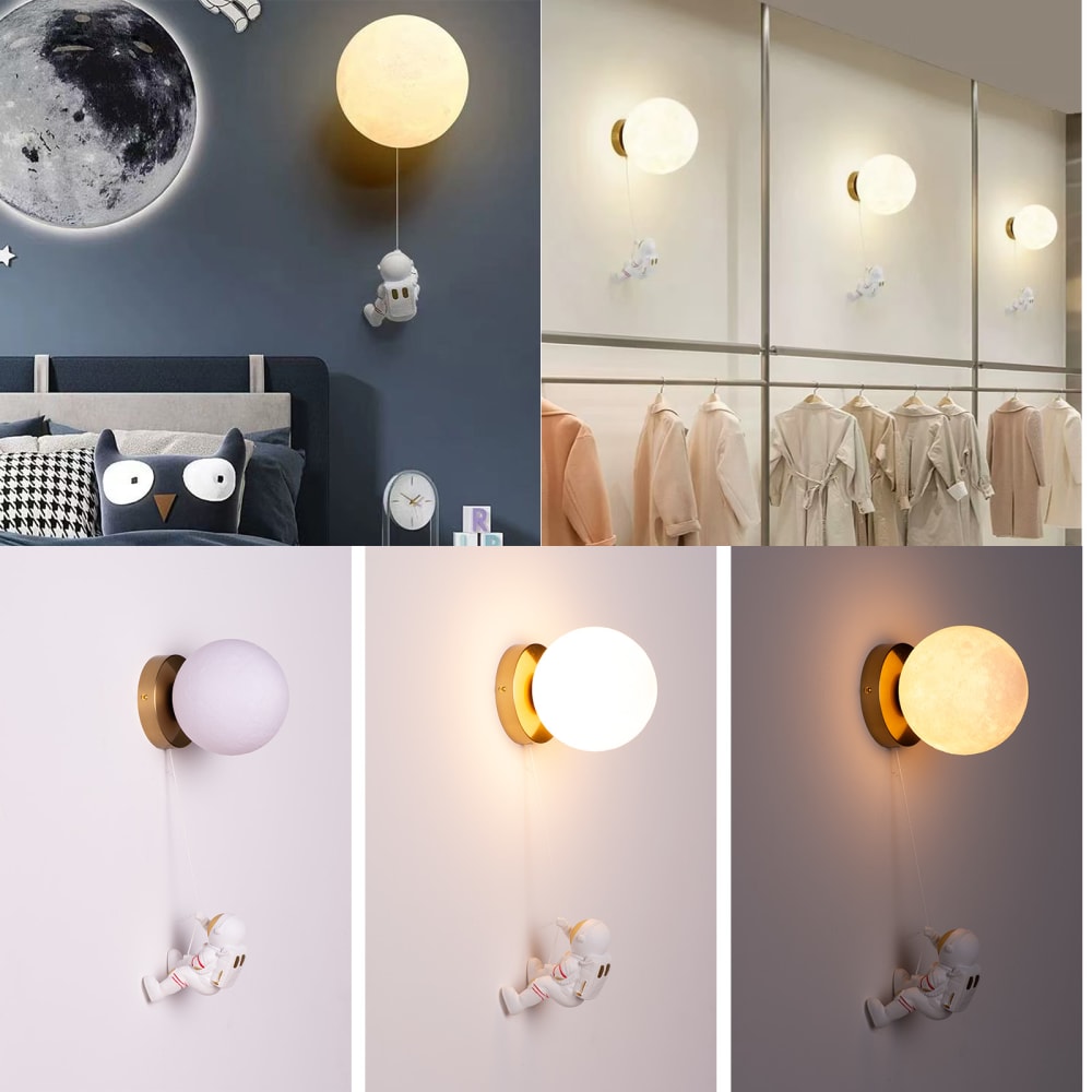 Wandleuchte mit Mond & Astronaut, G9, dekorativ, Weiß Ø15 cm -
