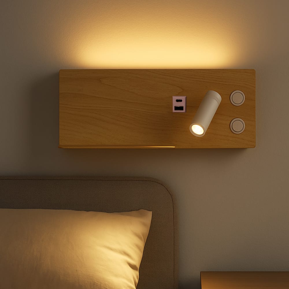 Applique murale bois LED 7W + 3W liseuse USB-C droite 30cm — vue 4