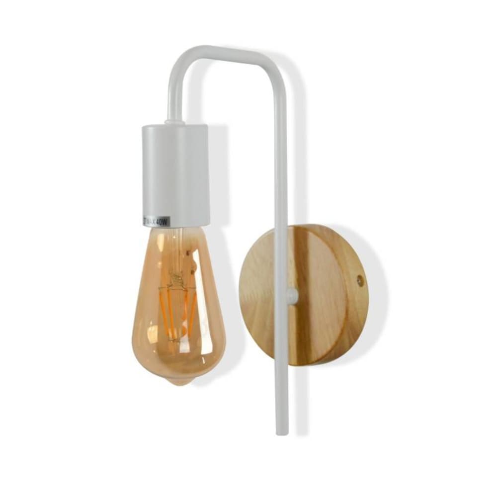 Applique murale aluminium blanc et bois, style nordique 27cm