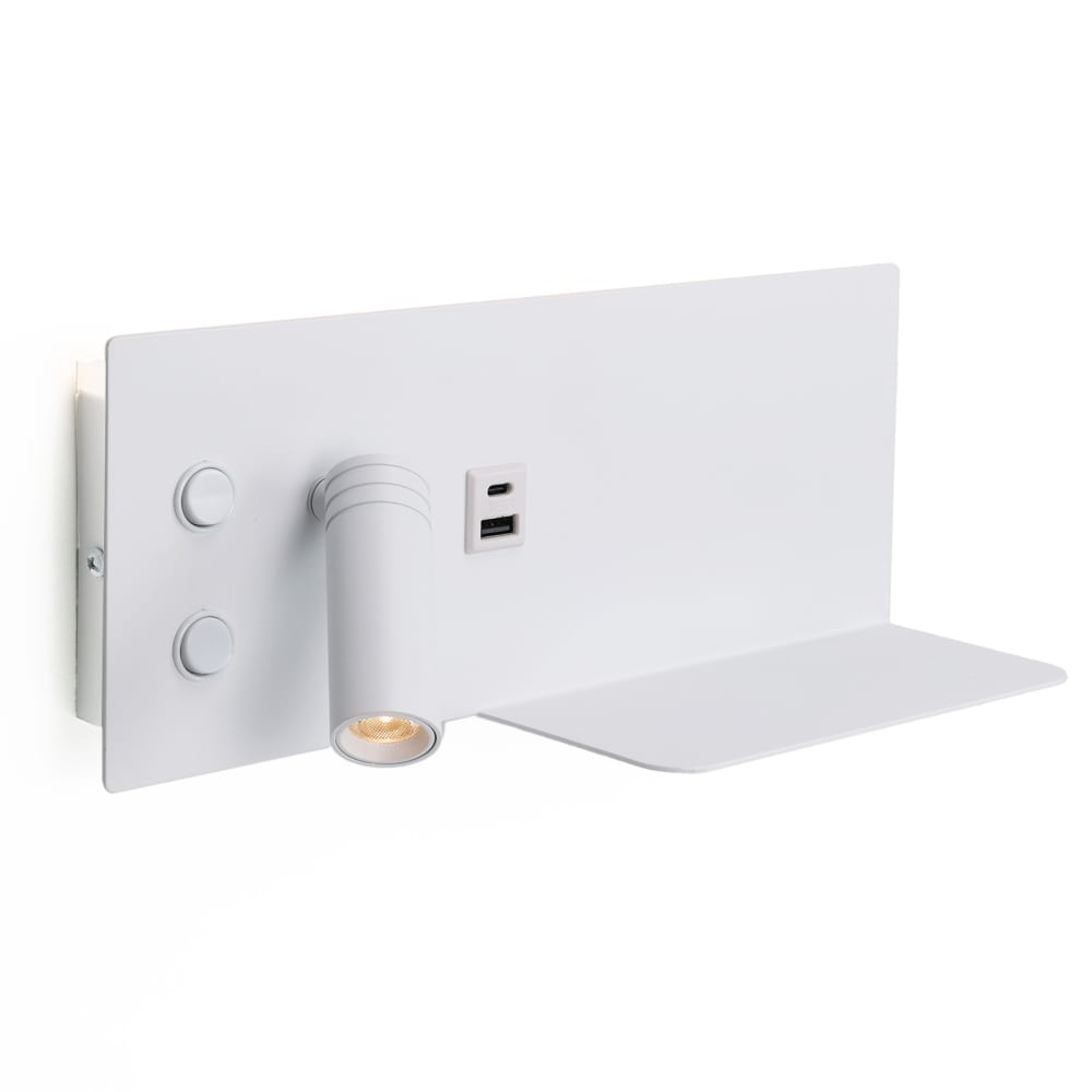 Applique murale blanche LED 7W + 3W liseuse USB-C gauche 30cm