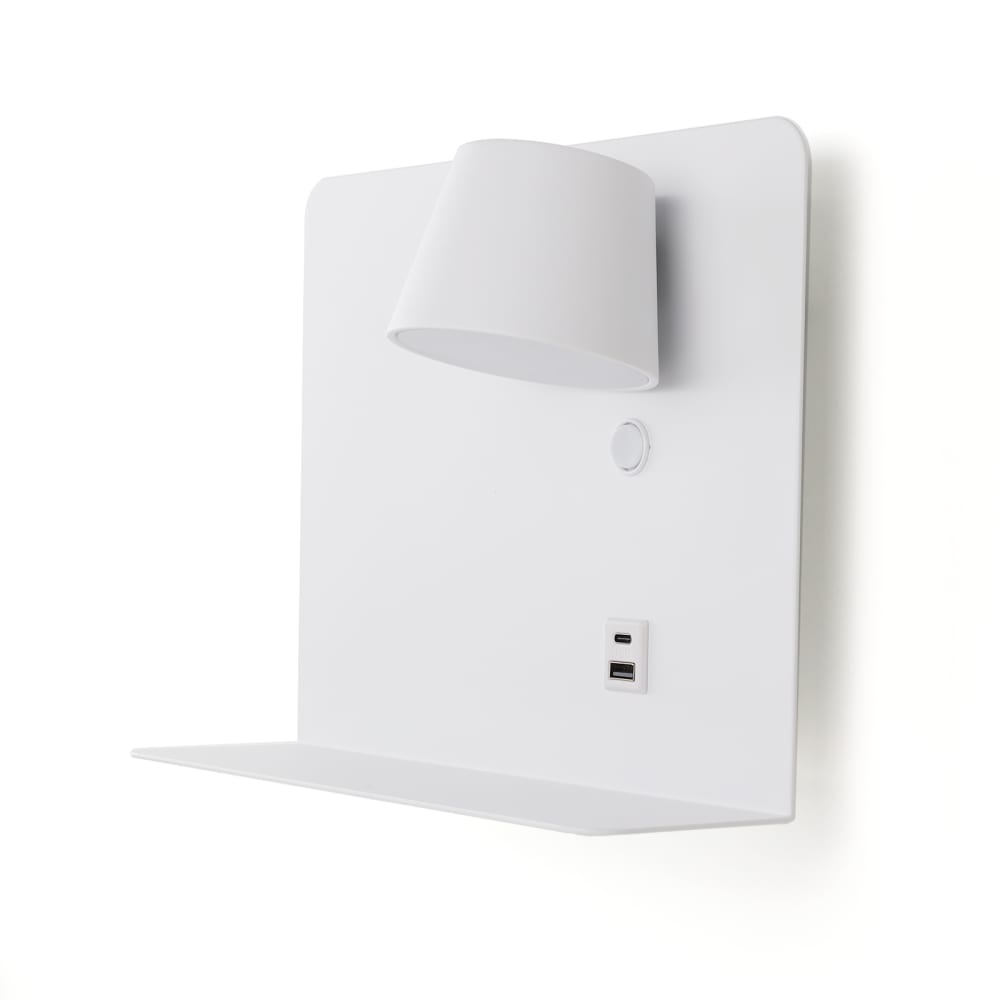Applique murale blanche avec USB-C et LED 6W dimmable 28cm