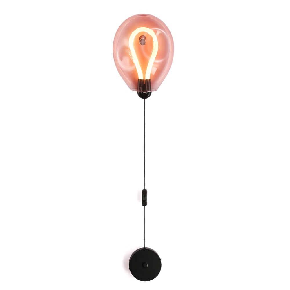 Applique murale globe rose froissé LED 8W avec câble 26cm
