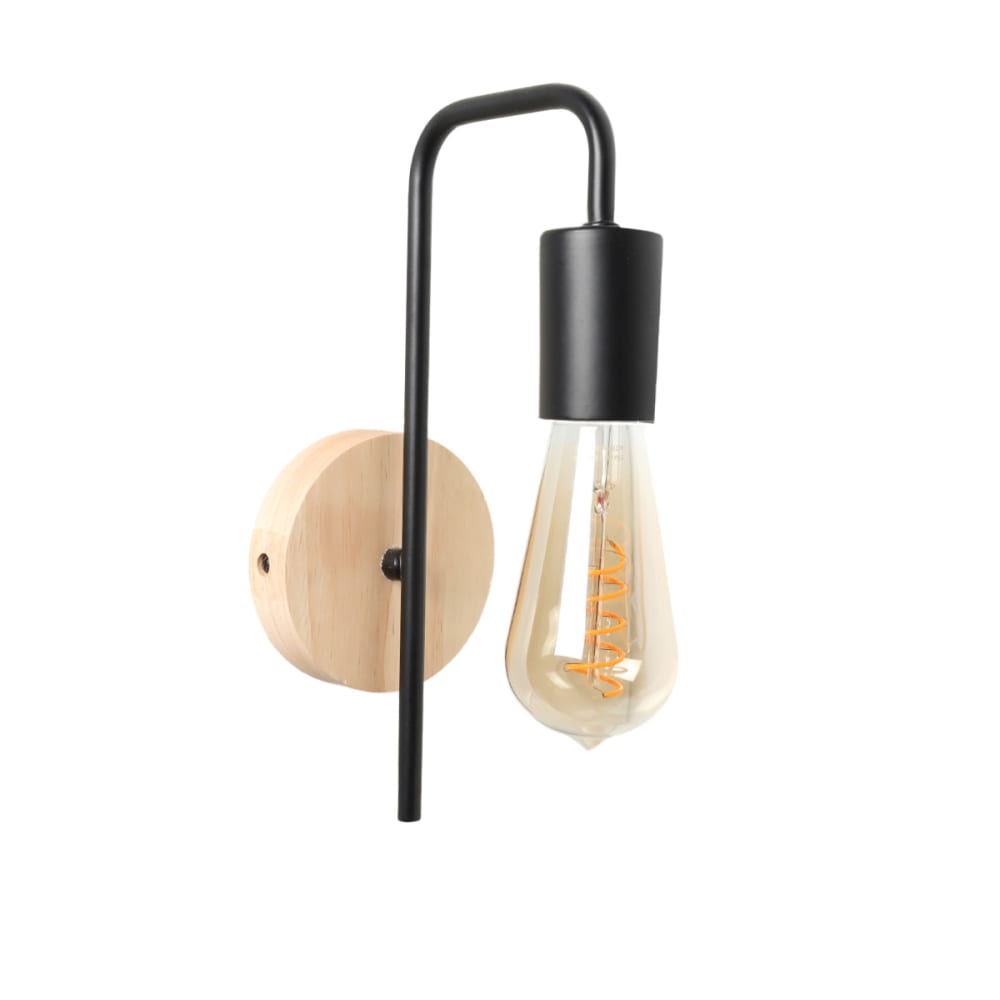 Applique murale aluminium noir et bois, style nordique 27cm