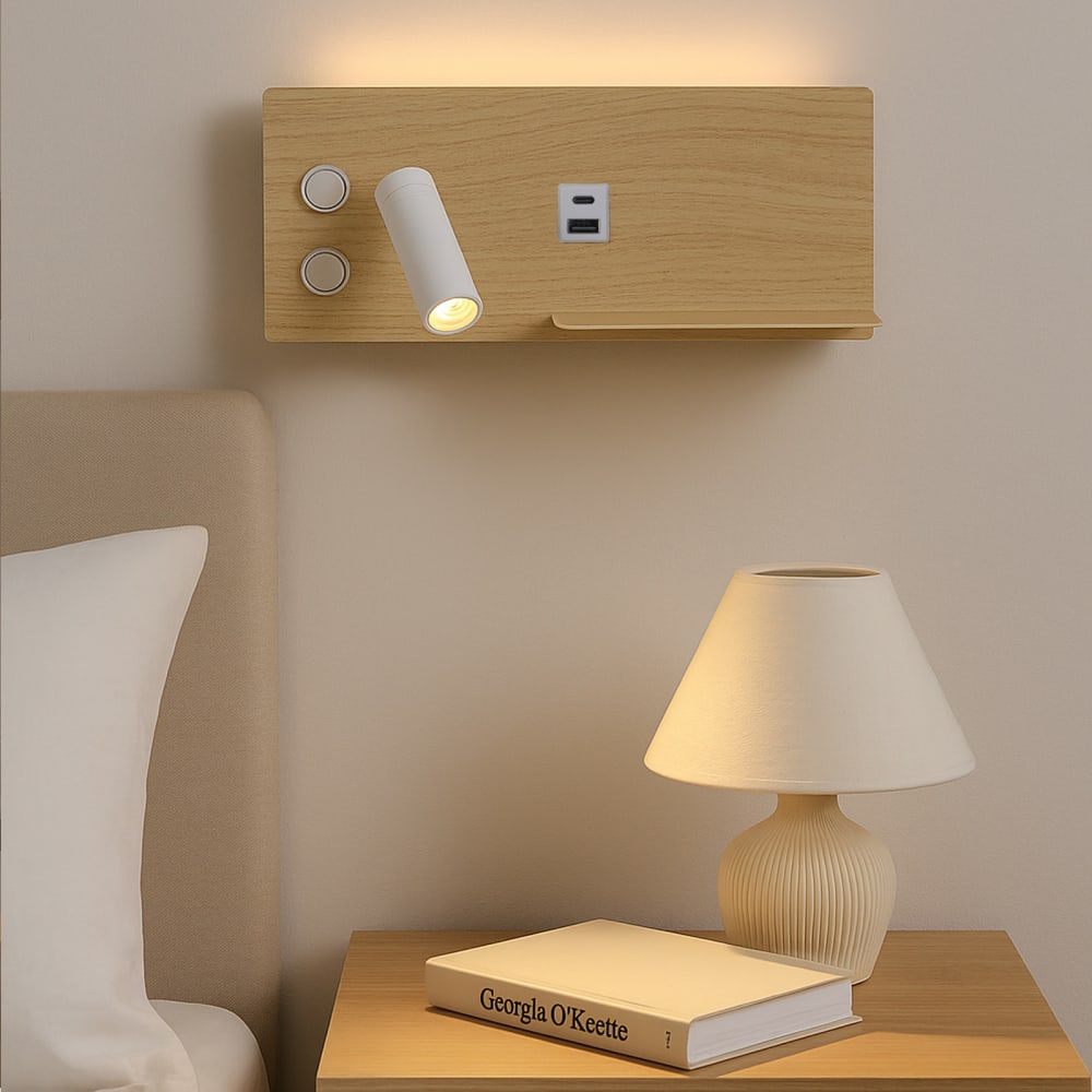 Applique murale bois LED 7W + 3W liseuse USB-C gauche 30cm — vue 3