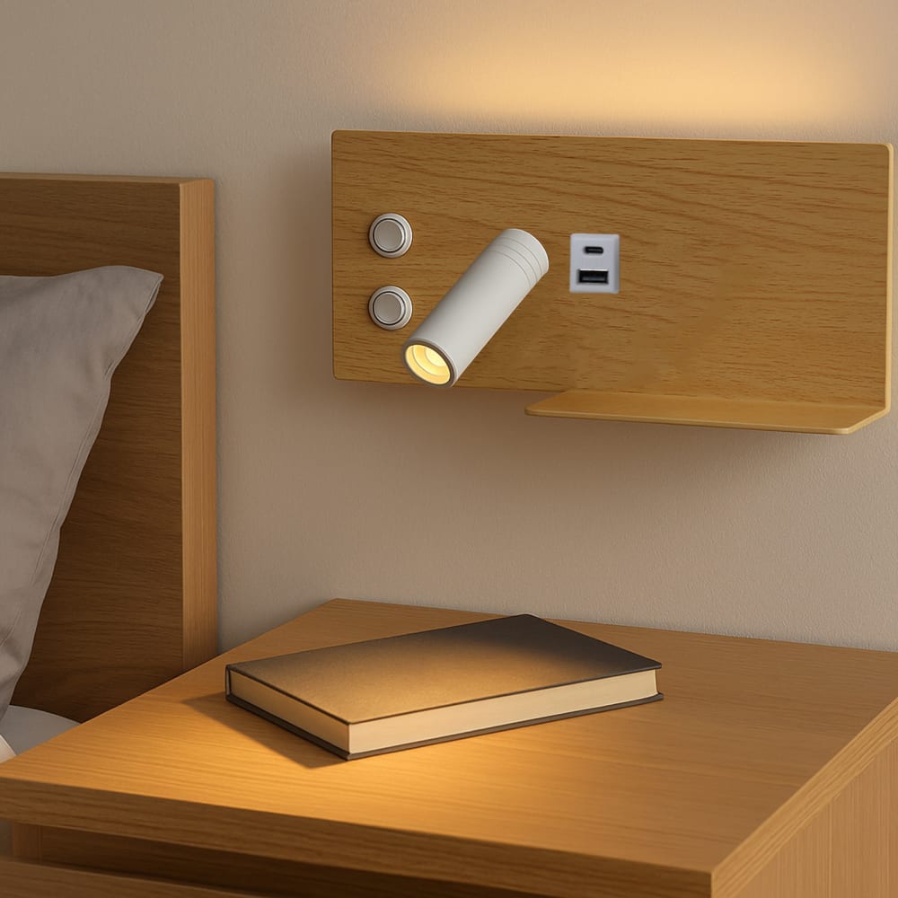 Applique murale bois LED 7W + 3W liseuse USB-C gauche 30cm — vue 4