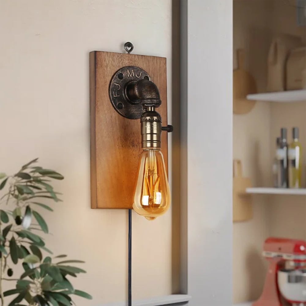 Applique murale en bois naturel style industriel avec câble 26cm — vue 3