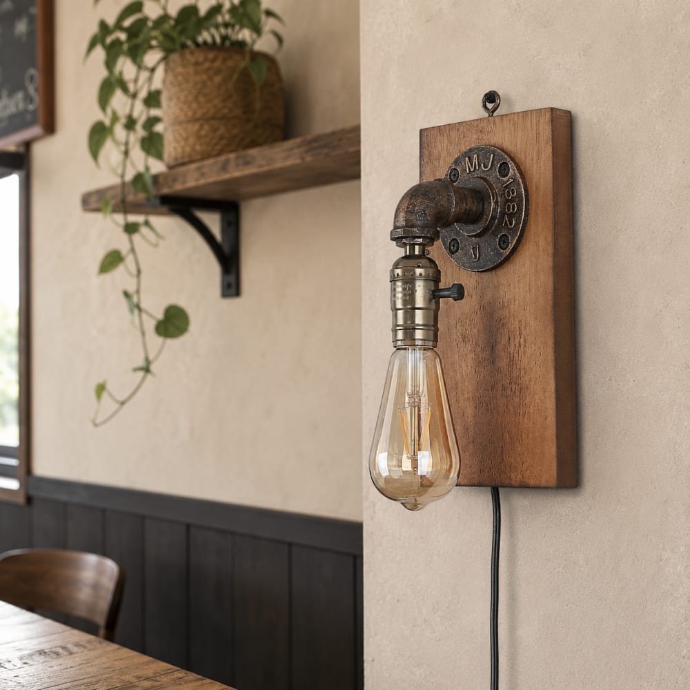 Applique murale en bois naturel style industriel avec câble 26cm — vue 4