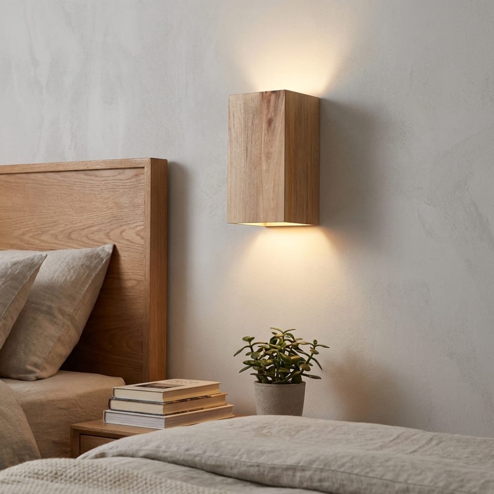 Wandleuchte mit Lichtaustritt oben und unten, 2x GU10, Holz Natur