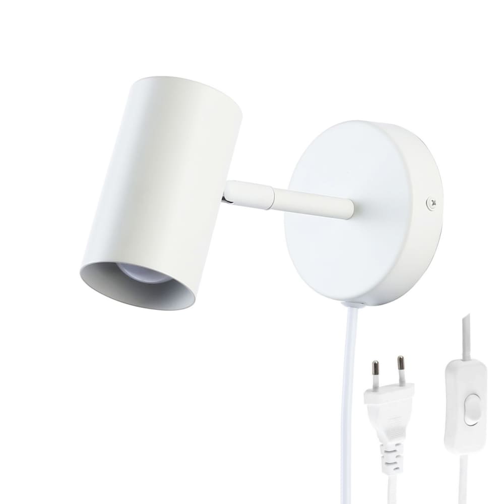 Applique murale blanche avec câble et spot orientable, E27