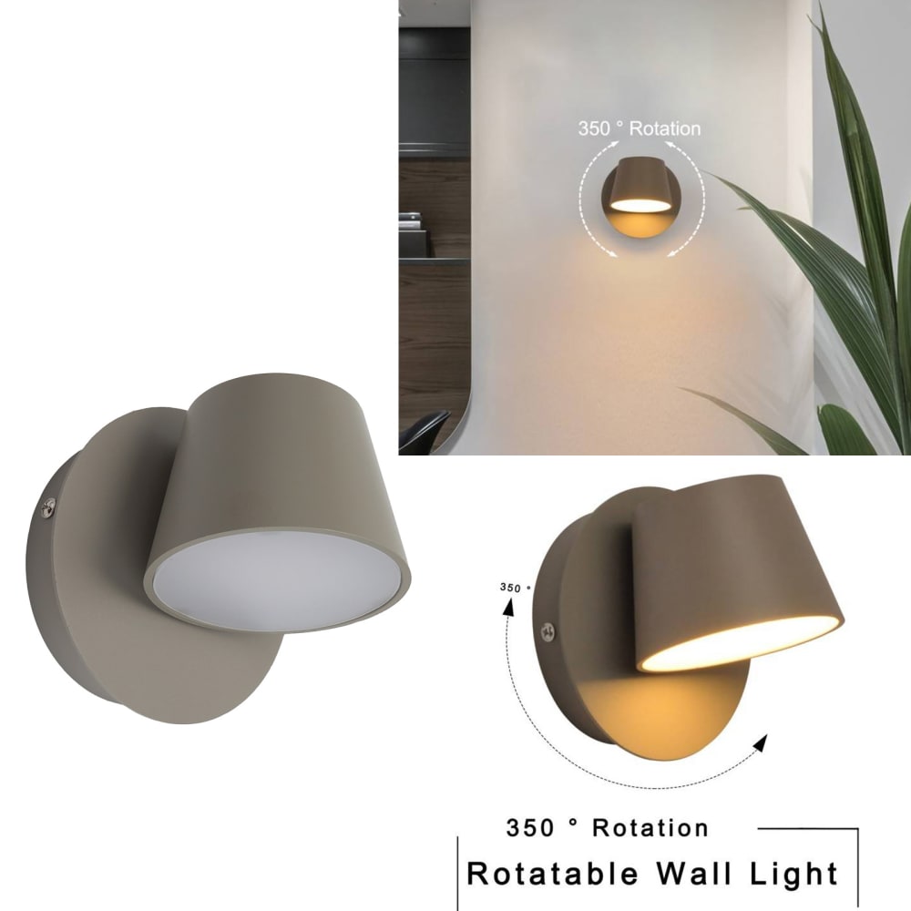 Applique murale grise avec spot de lecture LED 6W orientable 11.8cm — vue 3