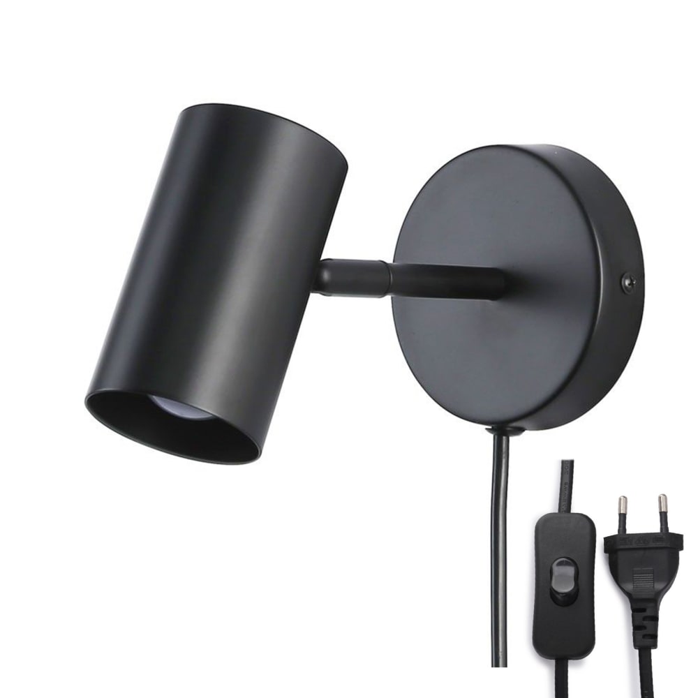 Applique murale noire avec câble et spot orientable, E27