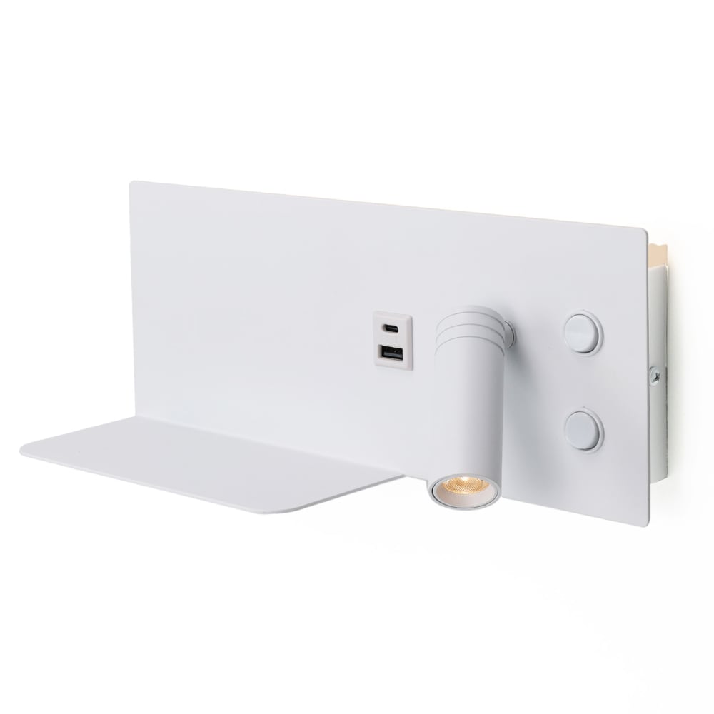Applique murale blanche LED 7W + 3W liseuse USB-C droite 30cm