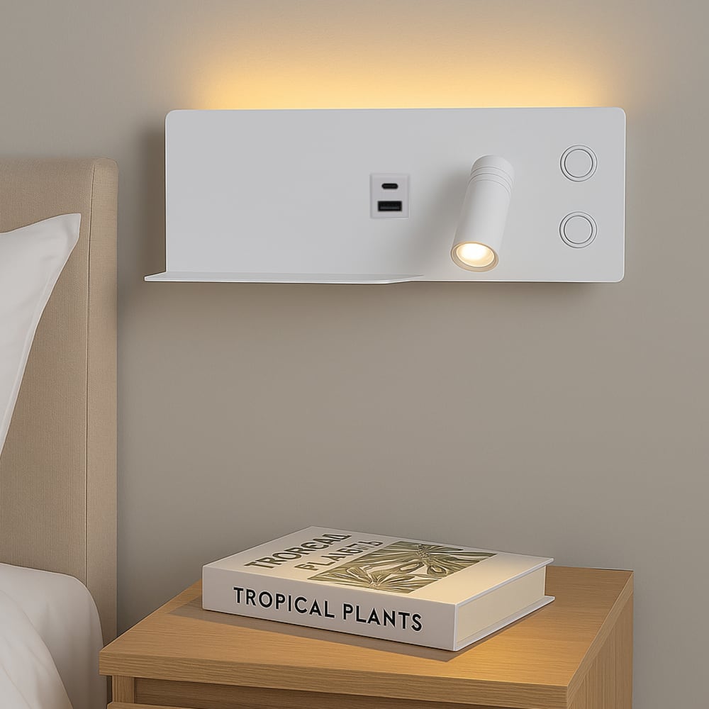 Applique murale blanche LED 7W + 3W liseuse USB-C droite 30cm — vue 3