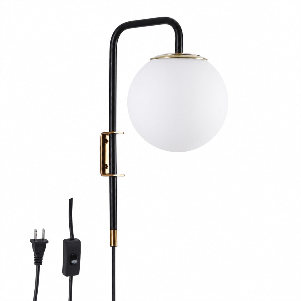 Alpinaluz Wandleuchte mit Glaskugel und Kabel, E27 style modern Weiß Pc - Polycarbonat