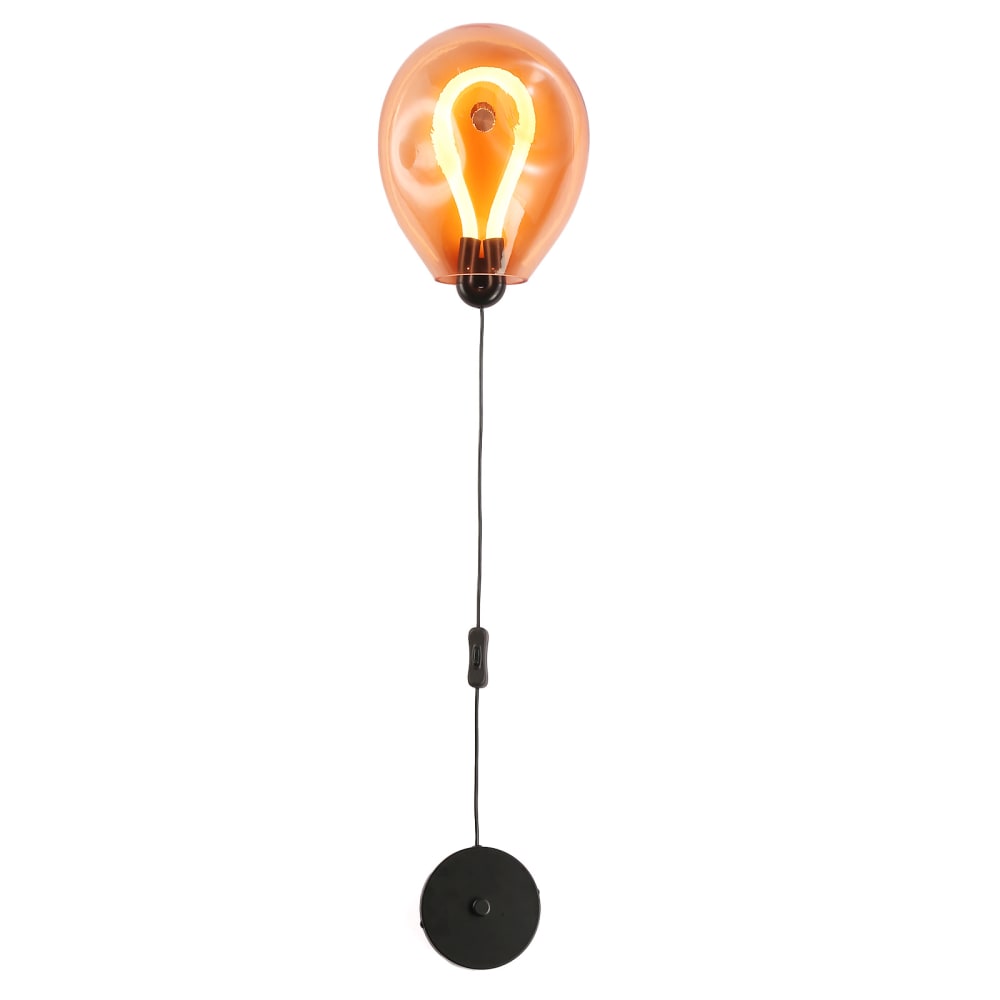 Applique murale globe orange froissé LED 8W avec câble 26cm