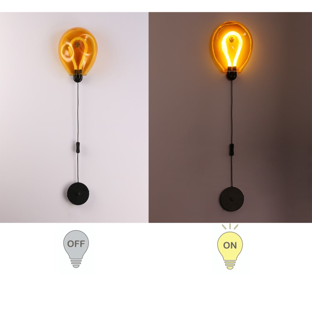 Applique murale globe orange froissé LED 8W avec câble 26cm — vue 4