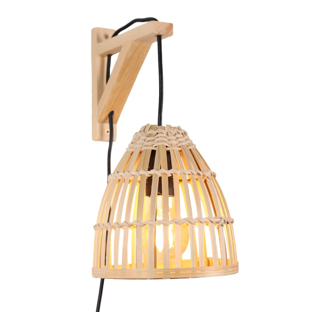 Applique murale avec base en bois et abat-jour en bambou 18x17cm