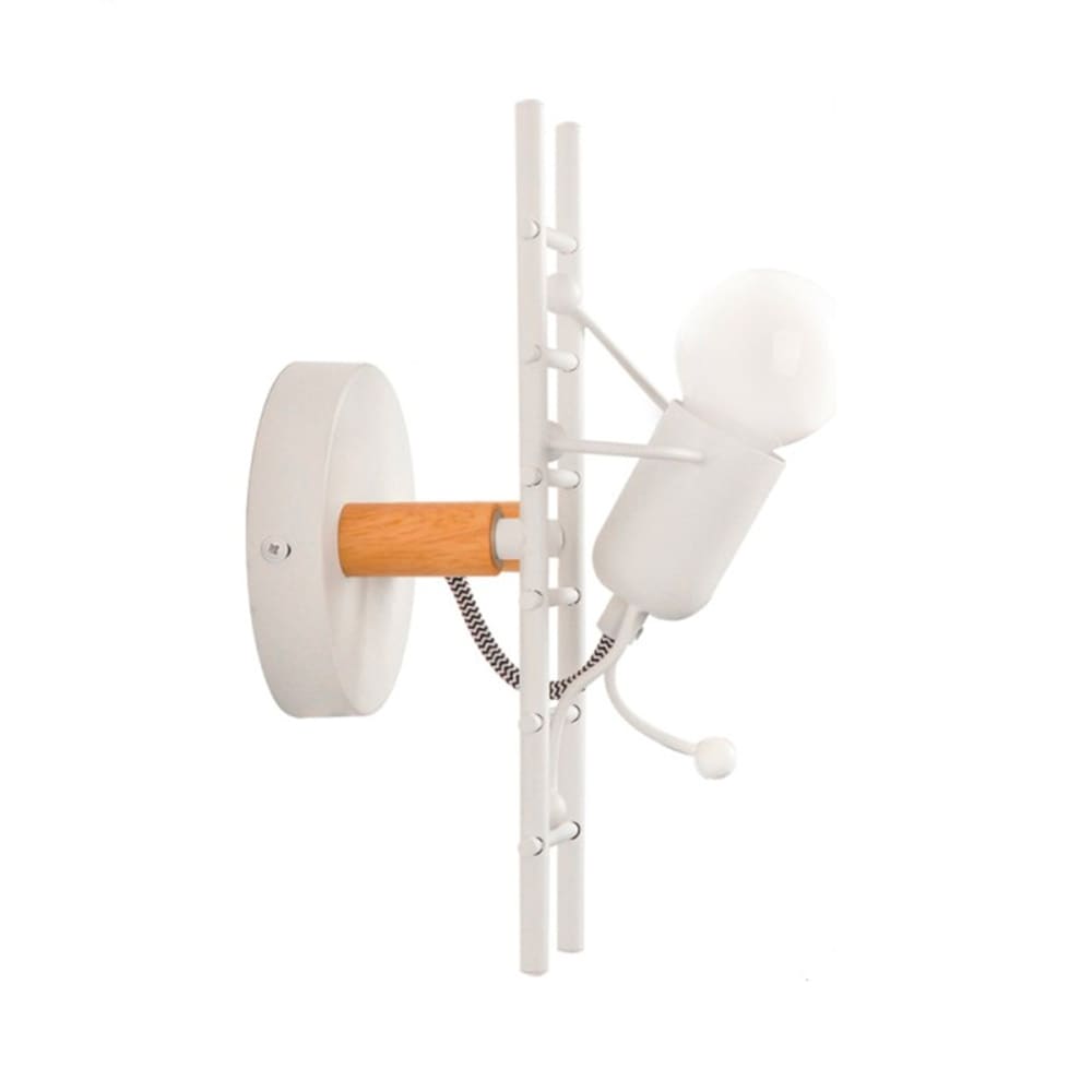 Applique murale figurine blanche et bois, éclairage vers le haut 28cm