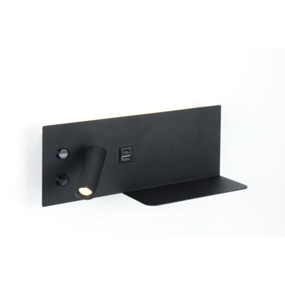 Alpinaluz Wandleuchte mit Leselicht, LED 7W + 3W, USB-C links, Schwarz style modern Schwarz Metall