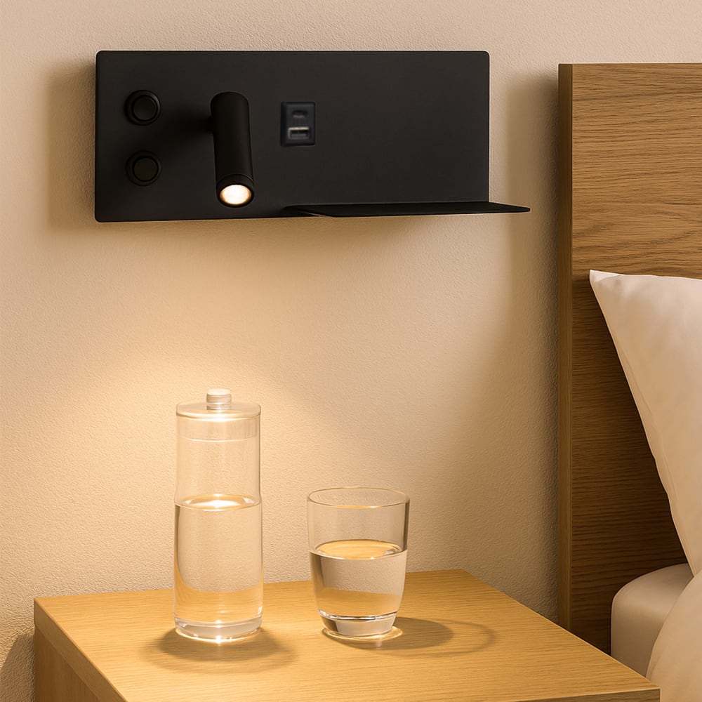 Applique murale noire LED 7W + 3W liseuse USB-C gauche 30cm — vue 3
