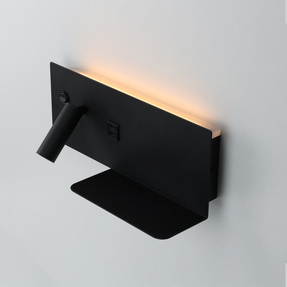 Applique murale noire LED 7W + 3W liseuse USB-C gauche 30cm — vue 4