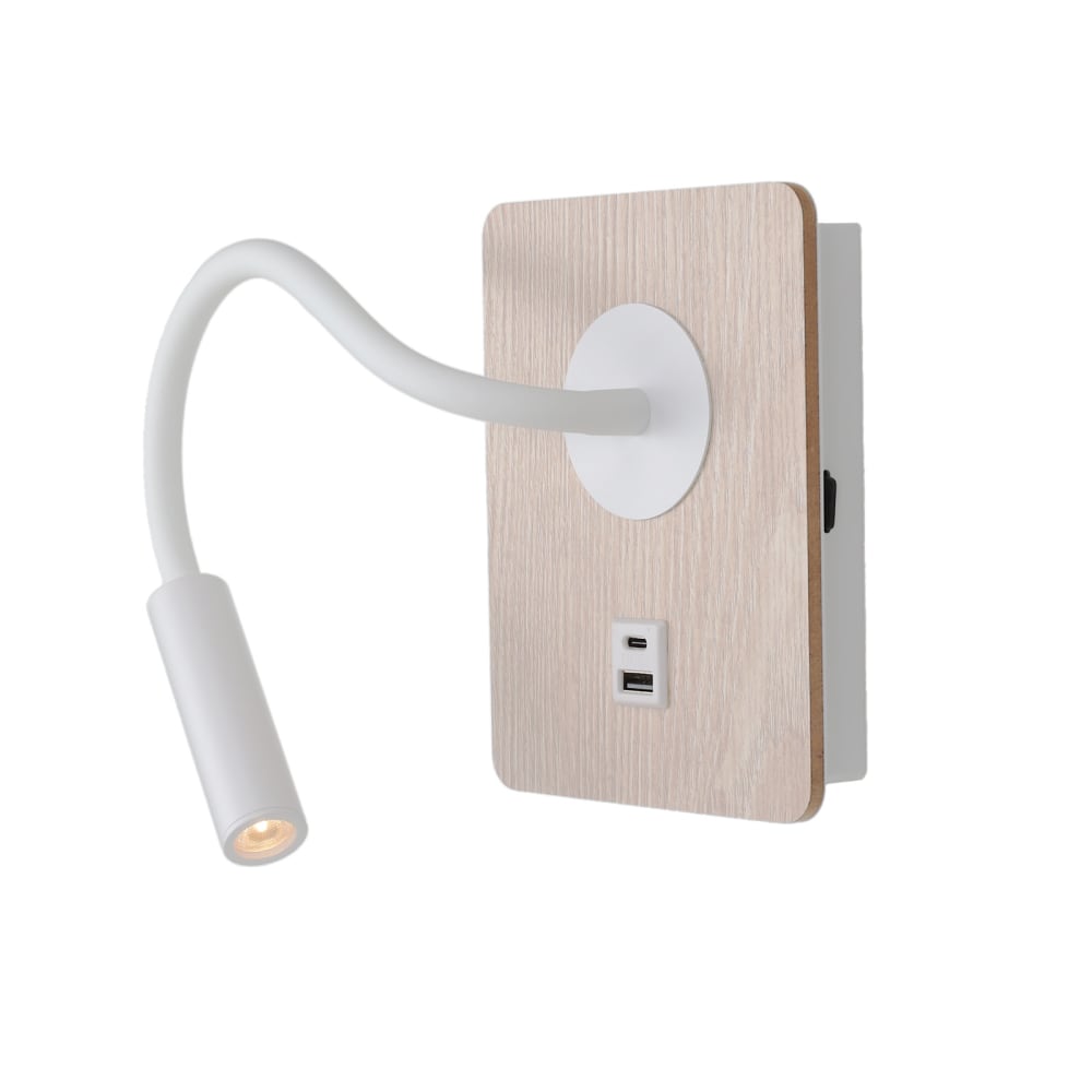 Alpinaluz Wandleuchte mit Spot und Schalter, LED 3W, USB-C, Holz & Weiß style modern Weiß Holz