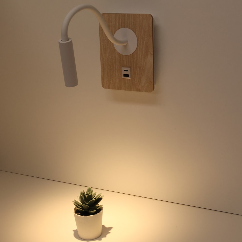 Applique murale en bois avec spot lecture blanc 3W 17x13cm — vue 3