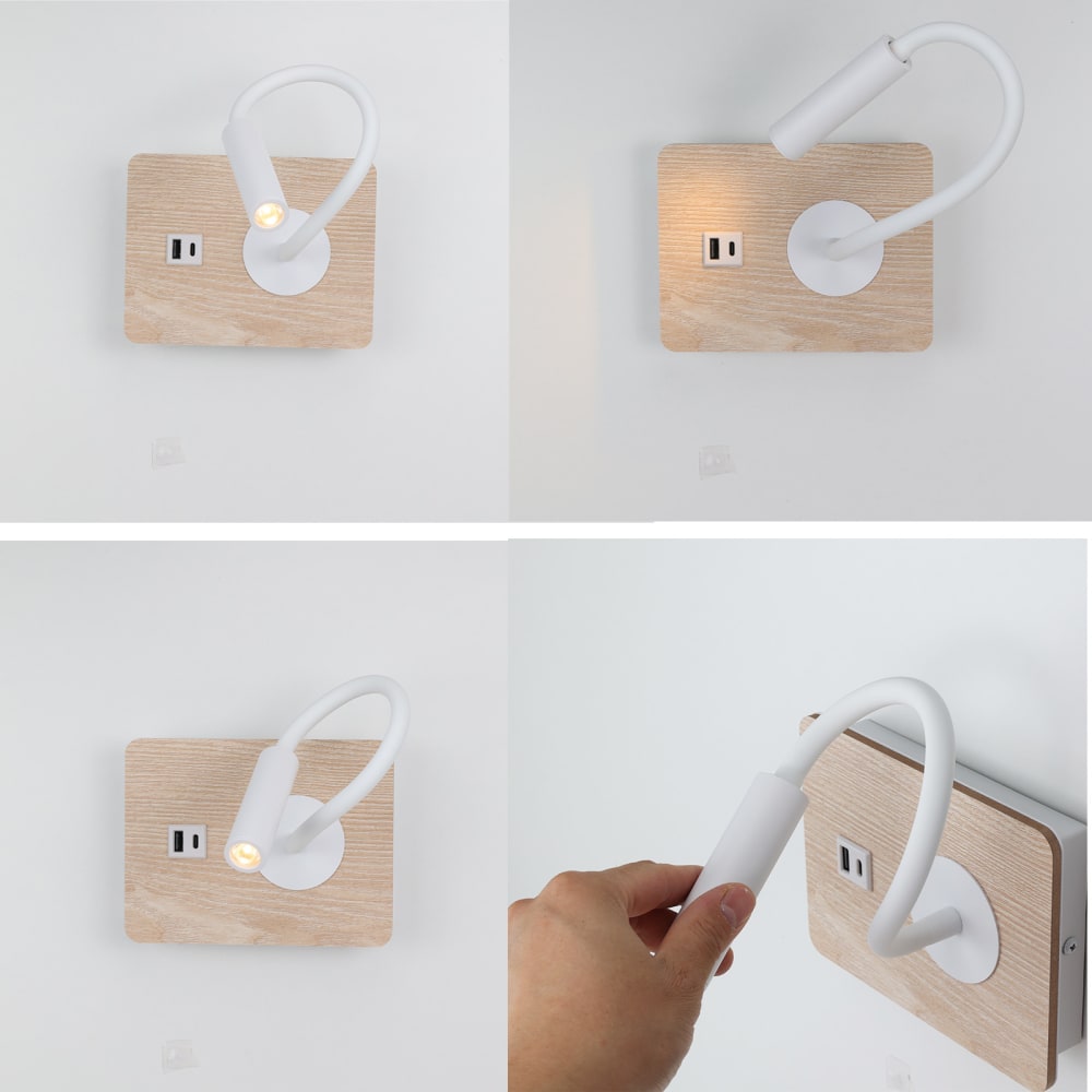 Applique murale en bois avec spot lecture blanc 3W 17x13cm — vue 4