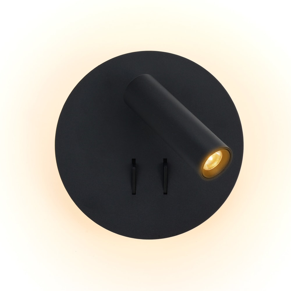 Applique murale noire avec spot lecture 3W et lumière ambiante 6W 15cm