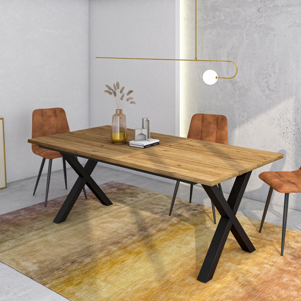 Skraut home Esstisch Holzeffekt 194x90x74cm Eiche style modern Beige Spanplatte