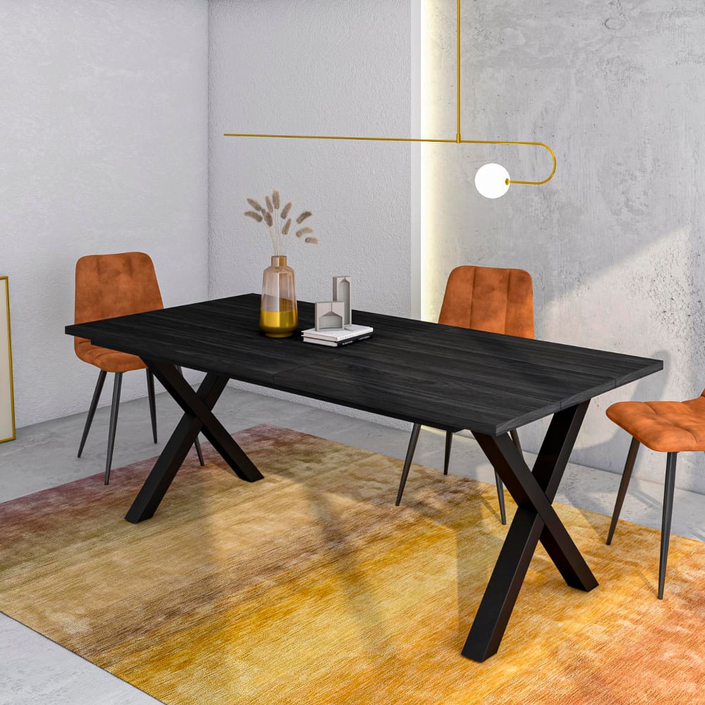 Skraut home Esstisch Holzeffekt 194x90x74cm Schwarz style industrial Schwarz Spanplatte