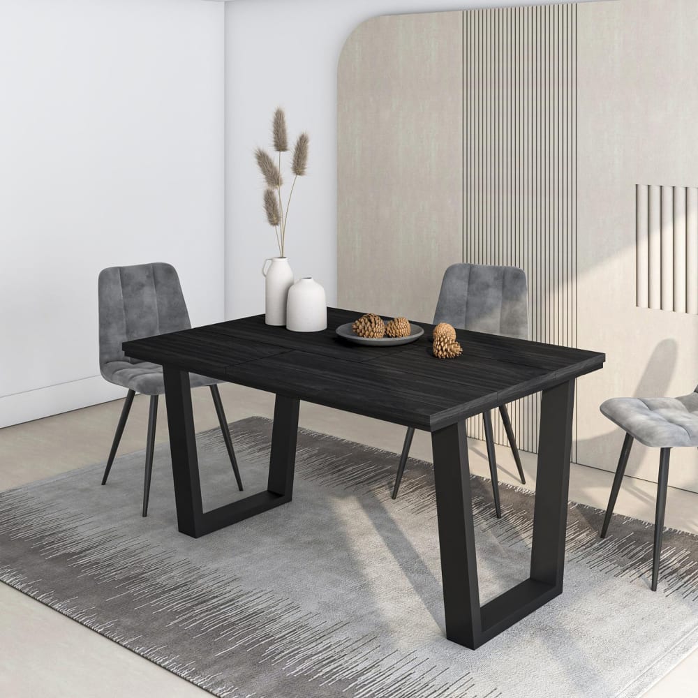 Skraut home Esstisch Holzeffekt 140x90x74cm Schwarz style industrial Schwarz Spanplatte