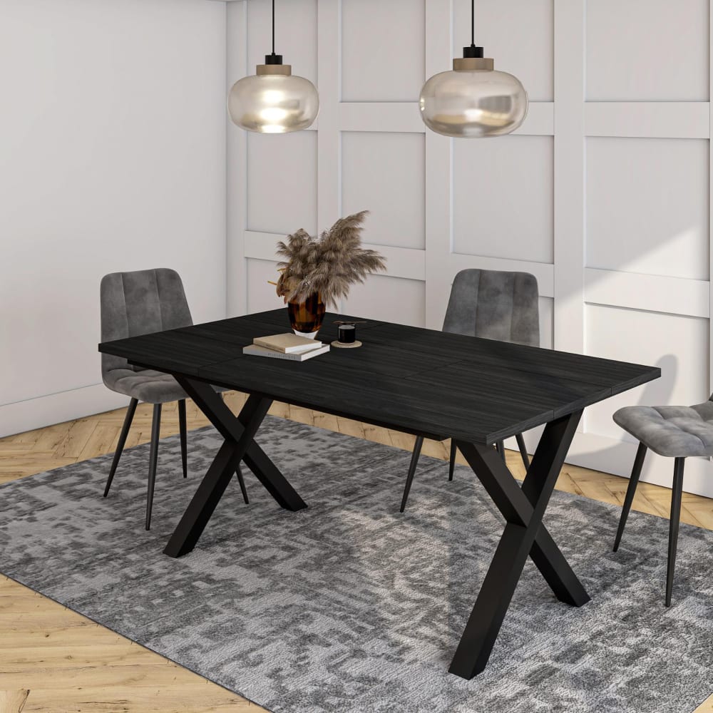 Skraut home Esstisch Holzeffekt 167x90x74cm Schwarz style industrial Schwarz Spanplatte
