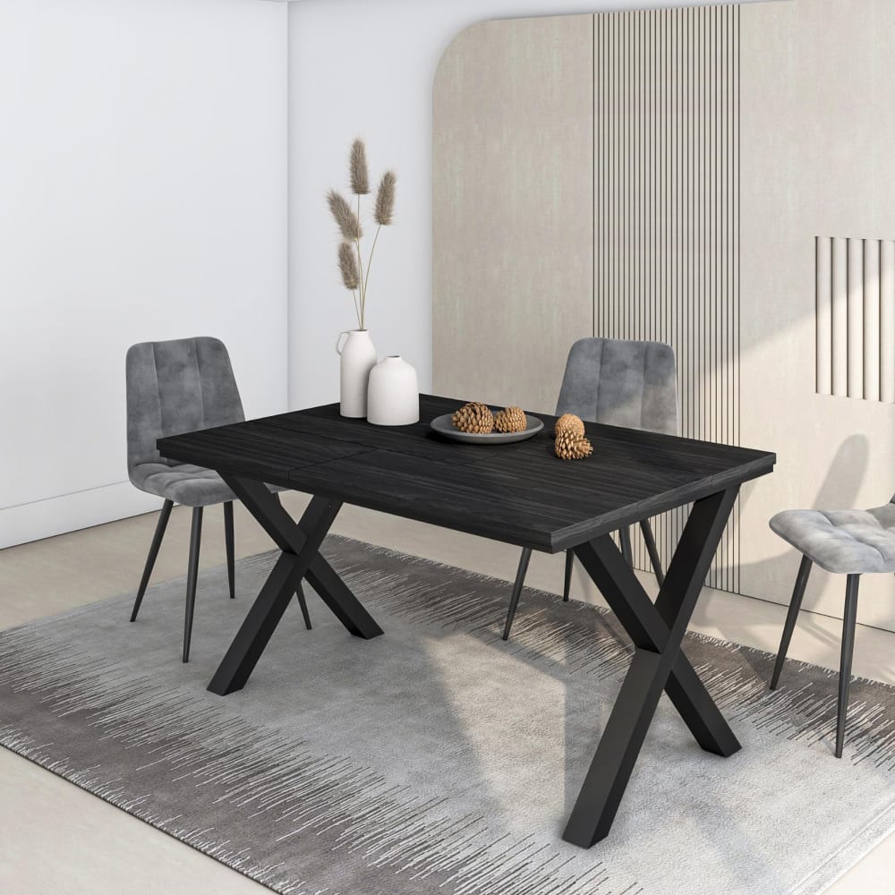 Skraut home Esstisch Holzeffekt 140x90x74cm Schwarz style industrial Schwarz Spanplatte