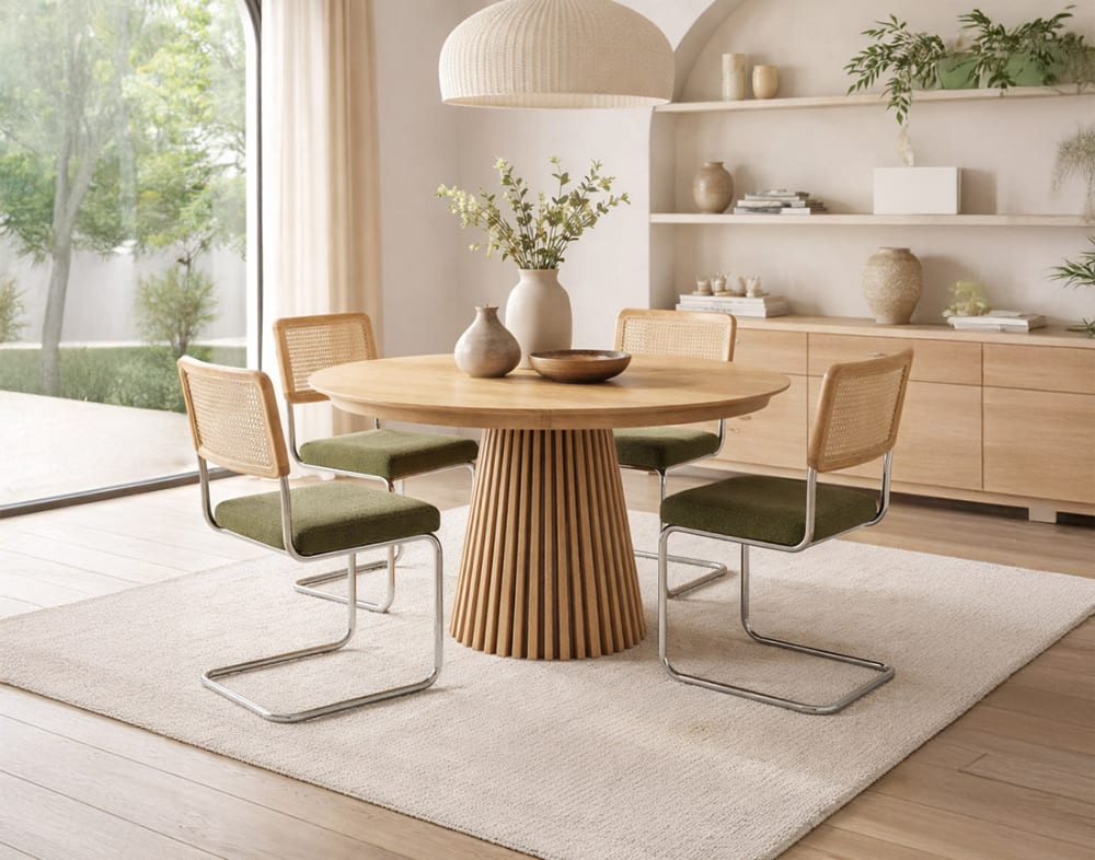 Best Mobilier Freya - table à manger ronde extensible - effet bois - 4 à 8 personnes style modern Braun Holz