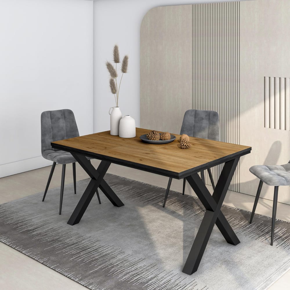 Skraut home Esstisch Holzeffekt 140x90x74cm Eiche und Schwarz style industrial Beige Spanplatte